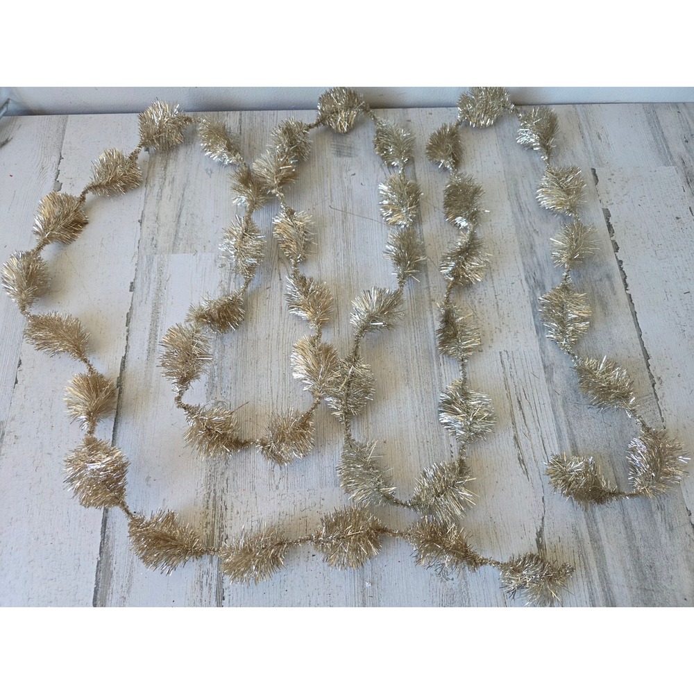 Vintage tinsel Garland silver Xmas tree pom pom